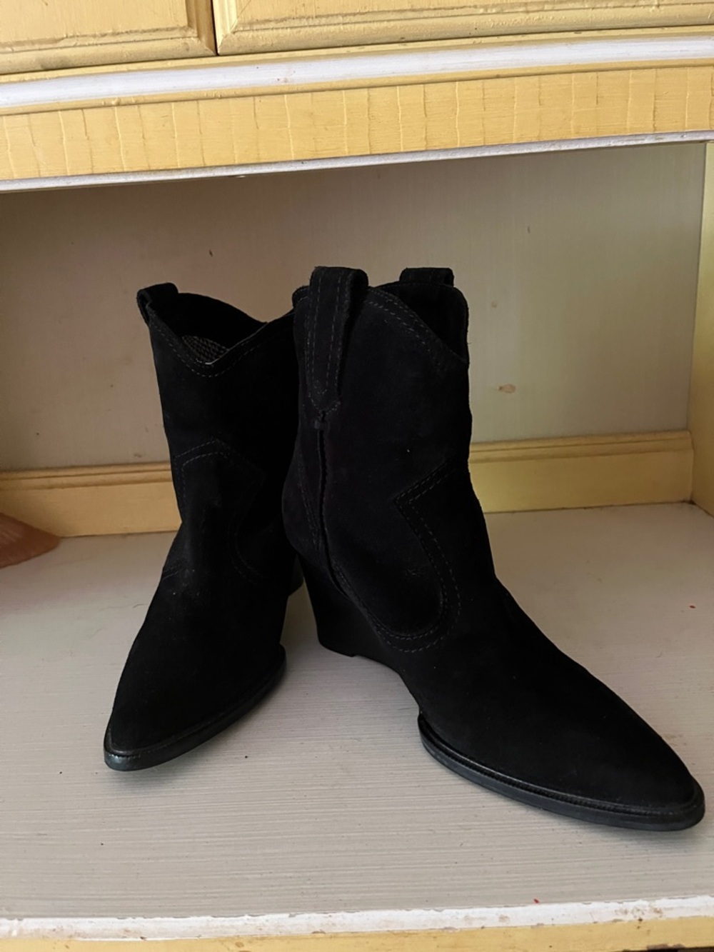 Aquatalia Black Suede Pointed Western Ankle Booties